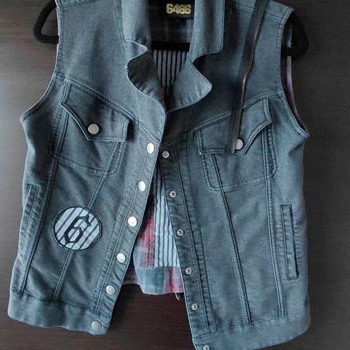Vintage Nikos Apostolopoulos Women's Denim Vest used, gray acid wash