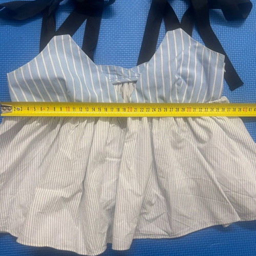 Y2K Blue Striped Peplum Babydoll Top with Black Ribbon Ties Zara size S like new