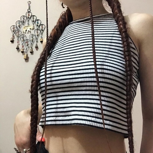 Black and white ribbed crop top Pull & Bear like new, size Medium