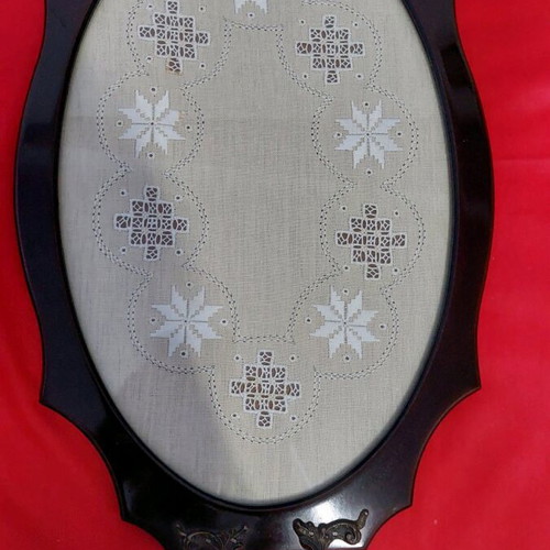 Oval serving tray with Lefkaritiko embroidery insert new 47x29 cm