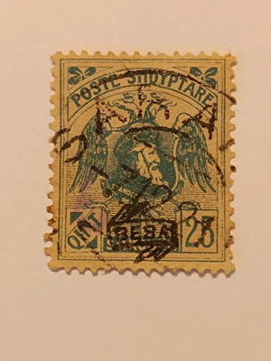 Γραμματόσημο Αλβανίας Σκεντέρμπεης 1920 μεταχειρισμένο, 25 Qindarka με σφραγίδα Sarande