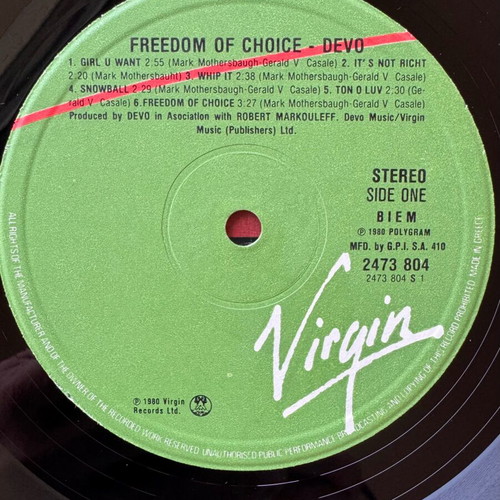 Devo Freedom Of Choice LP μεταχειρισμένο, ροκ είδος