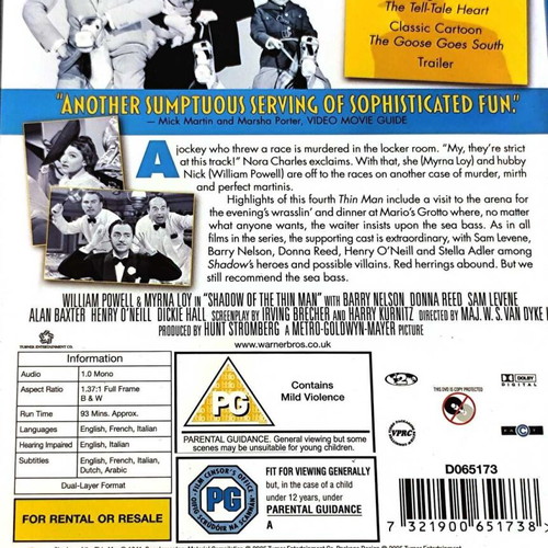 Shadow of the Thin Man DVD comedy movie used with English subtitles