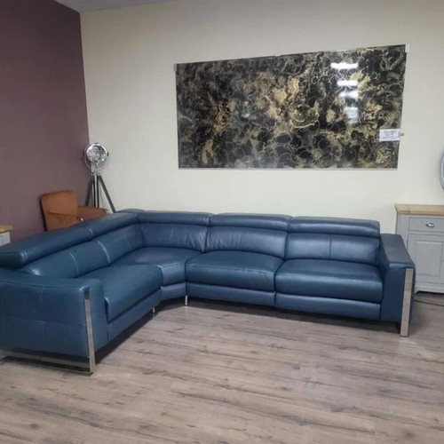 Turquoise Blue Leather Corner Sofa Torres with Electric Relax Mechanism New