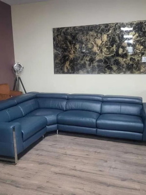 Turquoise Blue Leather Corner Sofa Torres with Electric Relax Mechanism New