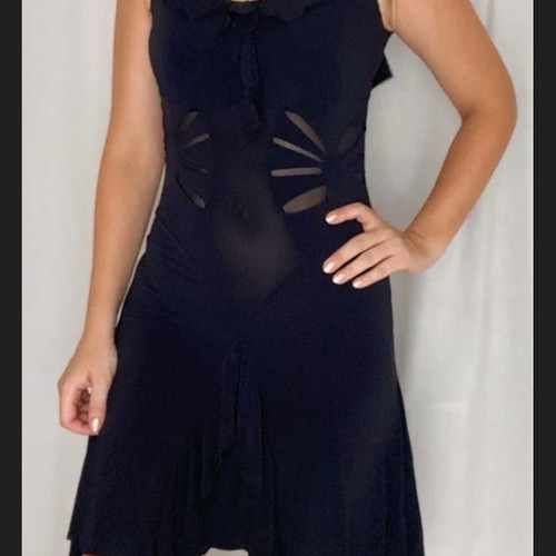 Viscose elastic Italian dress like new, black with points and transparencies