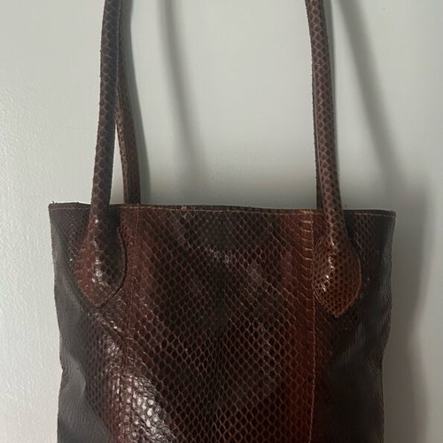 Leather Handmade Women's Shoulder Bag Brown Snake Print New