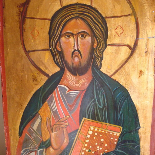 Christ painting on wooden door used 66x41 cm