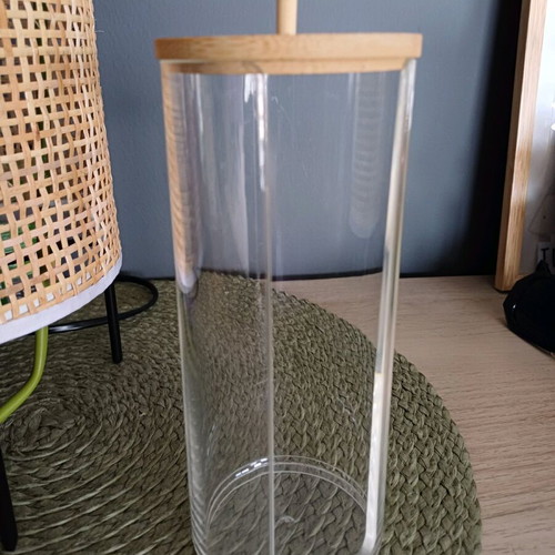 Set of containers for makeup remover pads and cotton swabs like new, acrylic and bamboo