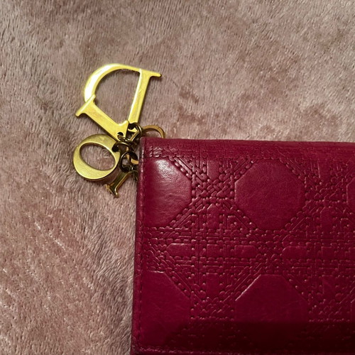 Christian Dior purple leather wallet with gold D I O R logo like new