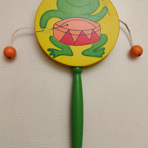 Wooden Rattle with Frog Design used