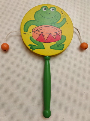 Wooden Rattle with Frog Design used