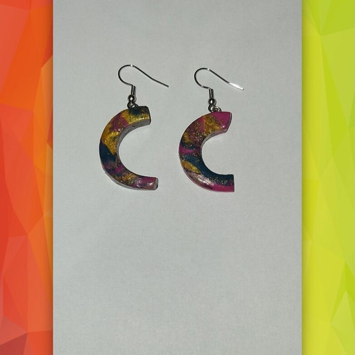 Handmade colorful earrings with steel hoops, new