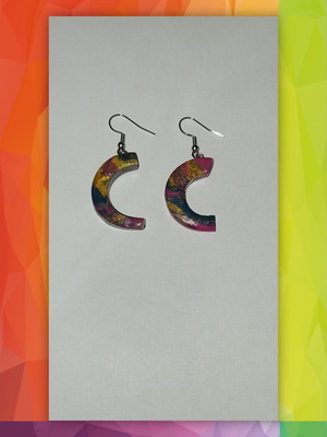 Handmade colorful earrings with steel hoops, new