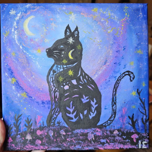 Handmade painting on canvas 20x20 cm "Cosmic Cat"