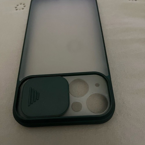 iPhone 13 / 14 phone case used, transparent with green border