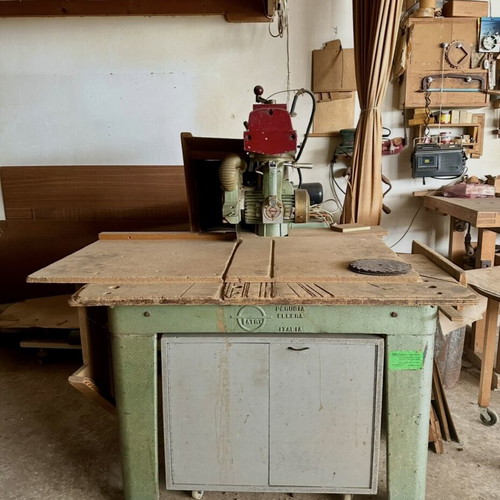 Woodworking machines used, radial, bandsaw, AEG polisher compressor