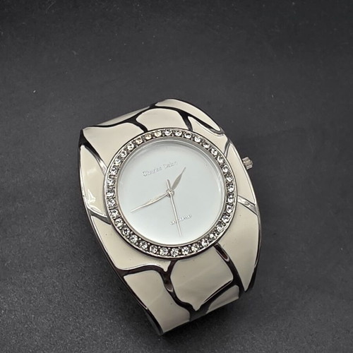 Charles Delon women's watch used, white enamel with crystals