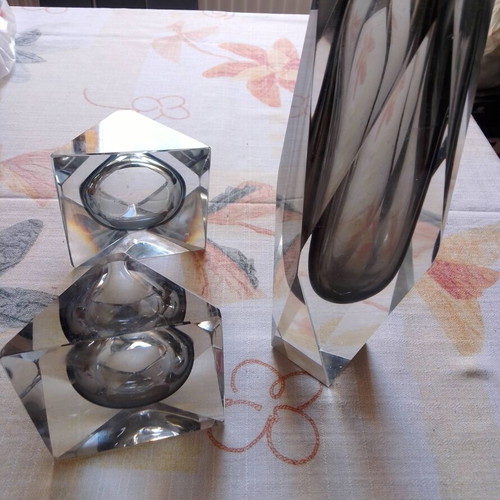 Vintage Murano Sommerso set 3 pieces by Flavio Poli Mandruzzato, like new