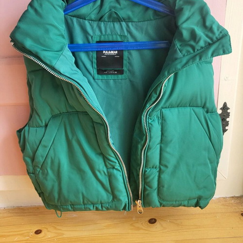 Pull & Bear sleeveless jacket used, green, size S