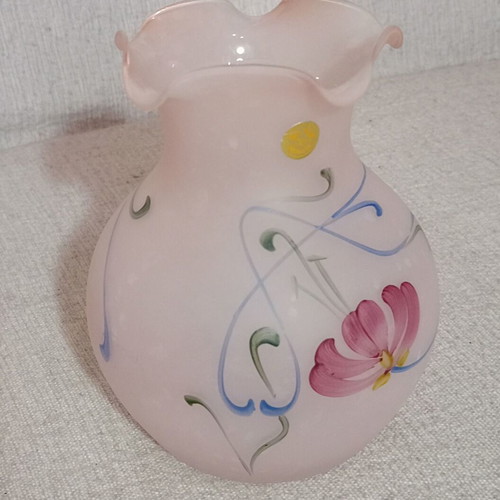 Italian hand-painted vase new, matte glass pink shade