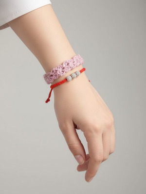 Handmade bracelet set of 2 pink and red for summer and boho style