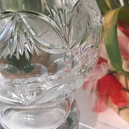 Crystal vase like new, richly engraved, Sliven heavy lead crystal