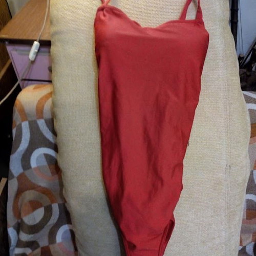 Red one-piece swimsuit with built-in padded bra size M like new