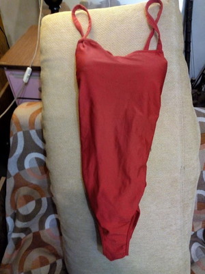Red one-piece swimsuit with built-in padded bra size M like new