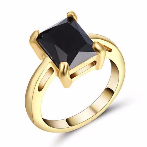 Women's ring with black sapphire gold plated new
