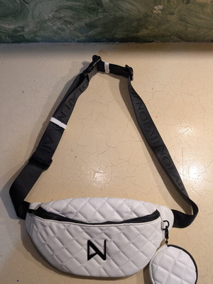 White Quilted Fanny Pack with Detachable Wallet used