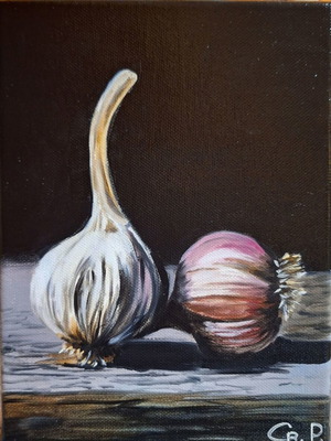Garlic oil painting on canvas 19x23 cm new