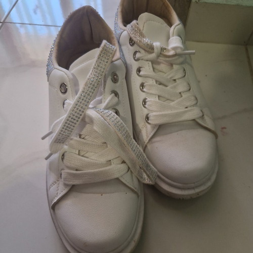Women's sneakers with rhinestones, size 41, white