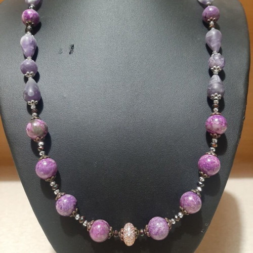 Necklace with purple jasper and matte amethysts new