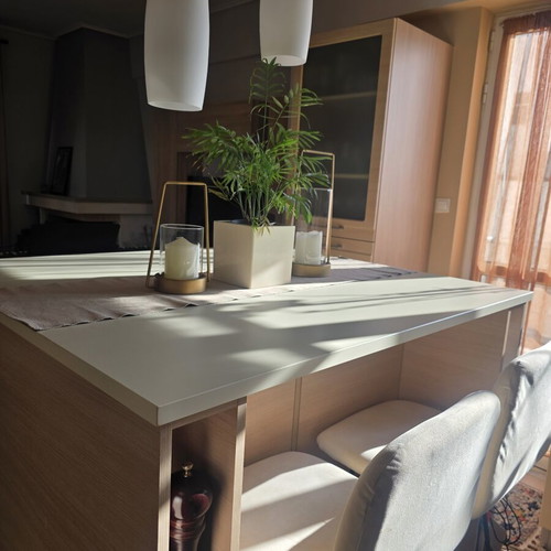Island with bar stools like new, custom MDF design, storage and wine racks