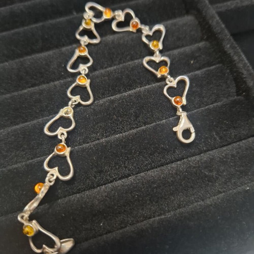 Silver Bracelet 925 with Natural Amber Stones like new