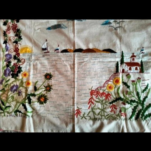 Handmade embroidery sea-themed wall art on cotton fabric, new
