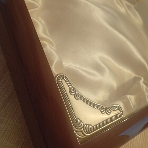 Stefanothiki like new, wood glass and satin lining 35x30x6cm