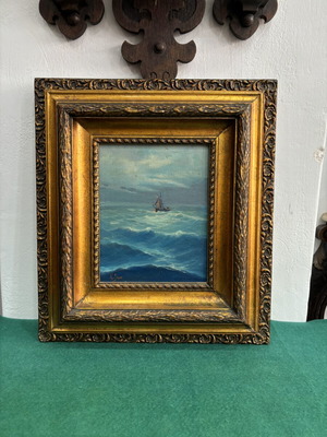 Seascape oil painting by Leon Kalogeropoulos used with frame