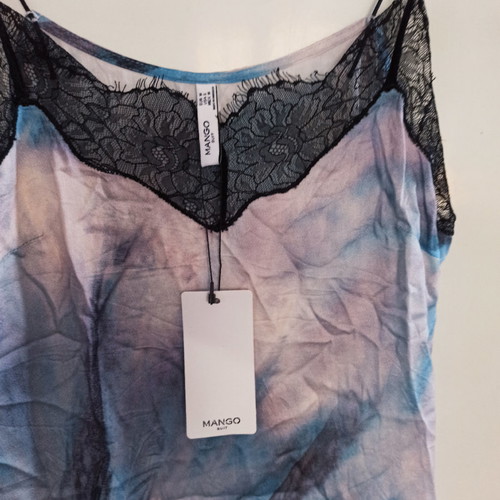 Mango dress medium new, blue satin with lace details