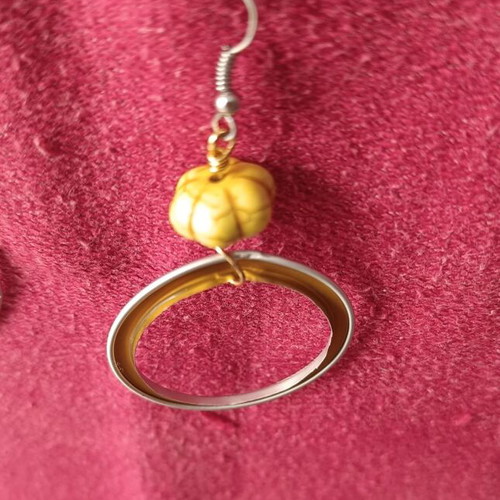 Handmade hoop earrings with coffee capsules and yellow stone, new
