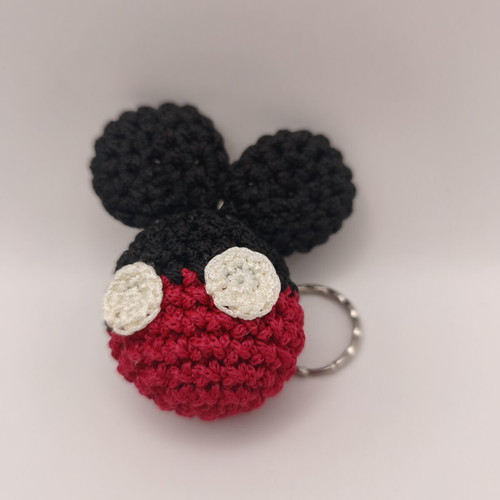 Handmade Amigurumi Mickey Mouse Keychain like new, black and red