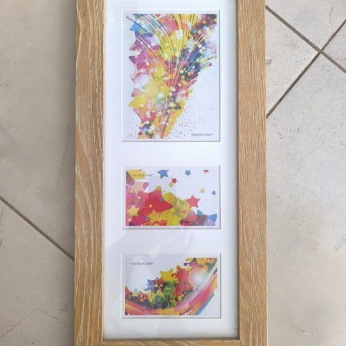 Wooden collage photo frame with 3 openings, rustic brown