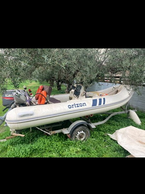 Orizon 390 inflatable boat used with 30 HP two-stroke engine and trailer