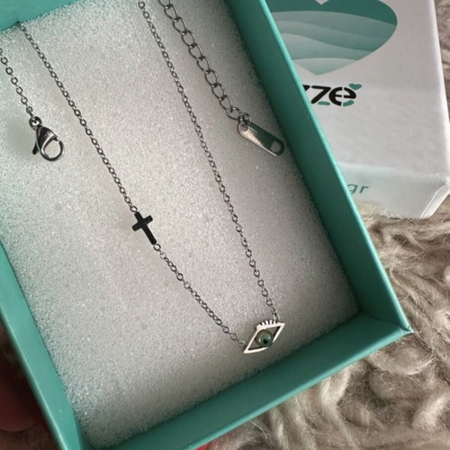 Ozze silver necklace with blue eye and cross, new