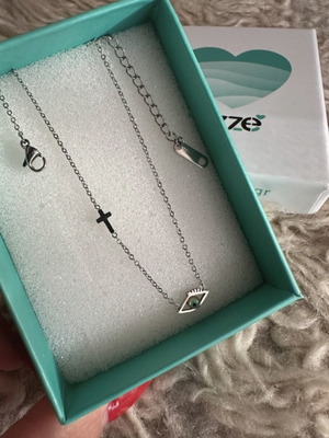 Ozze silver necklace with blue eye and cross, new