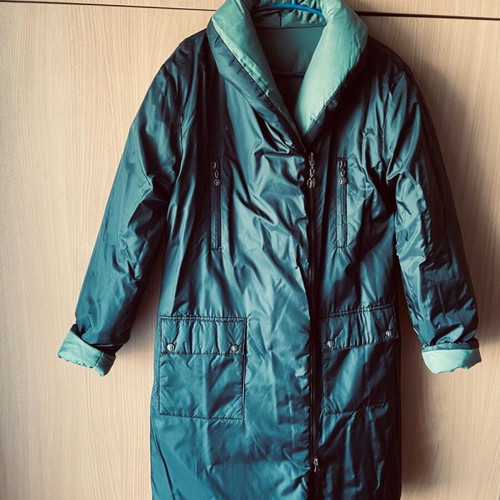 Versace double face down jacket like new, olive green and black, medium/large