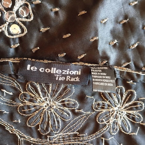 Tie Rack evening scarf satin black embroidered with beads and sequins like new