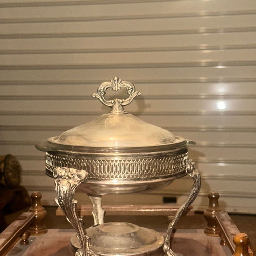 Vintage Silver-Plated Chafing Dish with Glass Container and Lid used
