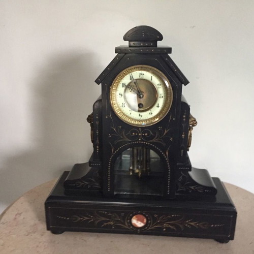 Antique clock used 19th century with marble and solid wood